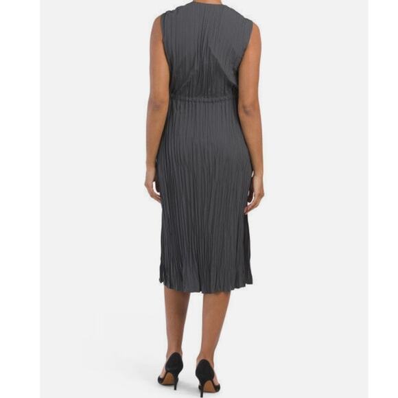 Vince Pleated Tie Sleeveless Slate Blue Gray Midi Dress Size Medium - Picture 2 of 9